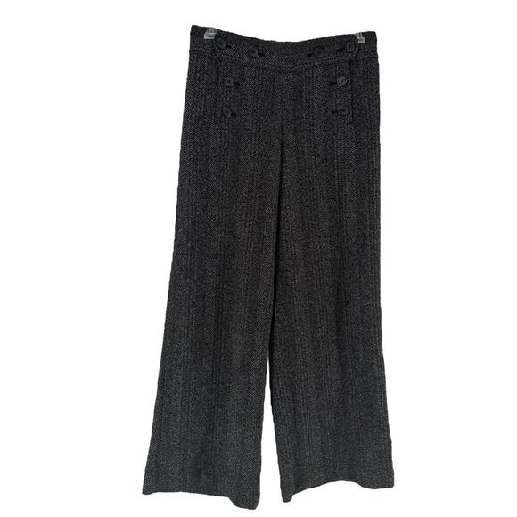 Max Studio Wide Leg Trouser Pants Womens Size 8 Black Sailor Button Career Tweed - Picture 1 of 7